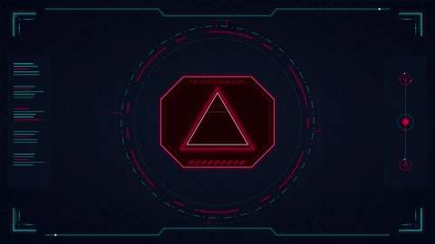 Futuristic hud interface with pulsing red warning triangle and digital data.. Stock Footage 337561337