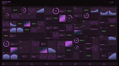 Futuristic HUD Interface with Purple and Cyan Data Visualizations and Tacti.. Stock Footage 334106143