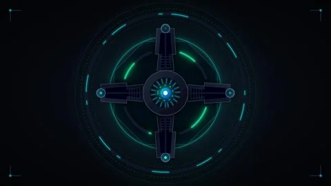 Futuristic hud interface with rotating circular target scanner and digital .. Video stock 344852279