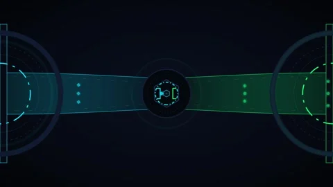 Futuristic hud interface with rotating circular scanners and digital data s.. Stockbeeldmateriaal 344861319