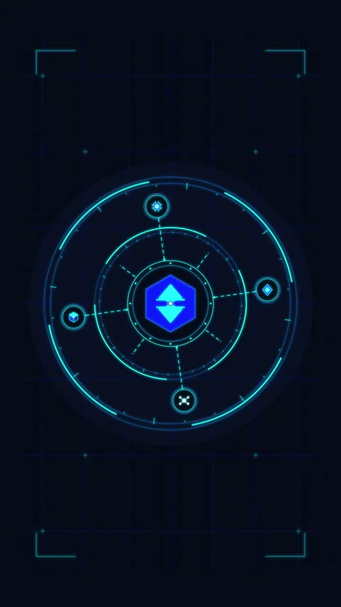 Futuristic HUD interface, rotating circular scanner, digital data analysis,.. Stock Footage 348337152