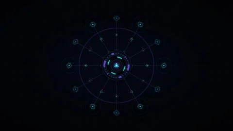 Futuristic hud interface with rotating data nodes and circular digital netw.. Stock Footage 337566428