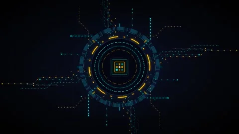 Futuristic hud interface with rotating digital processor core and data circ.. Stock Footage 337565434