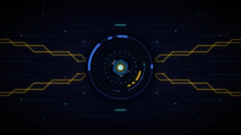 Futuristic hud interface with rotating digital circular and circuitry backg.. Stock Footage 337565436
