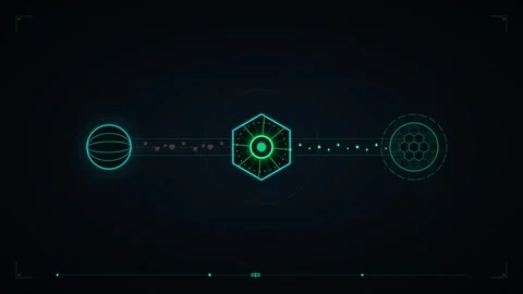 Futuristic hud interface with rotating hexagon and data nodes digital tech .. Stock Footage 337566322