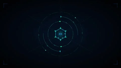 Futuristic hud interface with rotating hexagon target and scanning radar ci.. Stock Footage 337566514