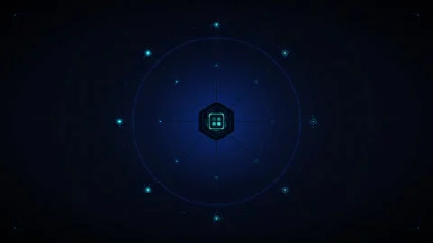 Futuristic hud interface with rotating hexagonal data grid and glowing digi.. Stock Footage 337566442