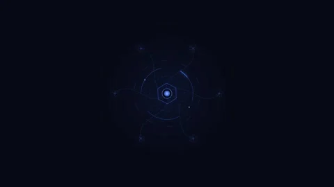 Futuristic hud interface with rotating hexagonal core and digital data ring.. Stock Footage 344857690