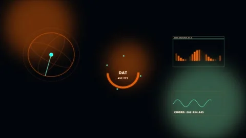 Futuristic HUD interface with rotating radar and data graphs Stock Footage 346159015