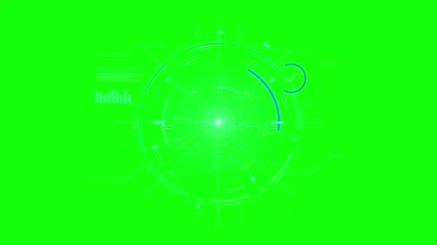 Futuristic HUD interface with rotating radar and tech data on green screen Stock Footage 347875870