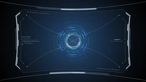 Futuristic HUD interface screen circular target, frame, tech grid, and data Stock Footage 333979962