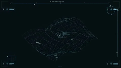 Futuristic HUD interface showing 3D terrain mapping scan with tactical tele.. Stock Footage 334115095