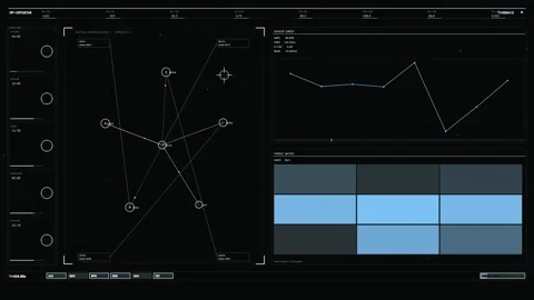 Futuristic HUD Interface with Tactical Constellation Map Sensor Sweep and T.. Stock Footage 334090063
