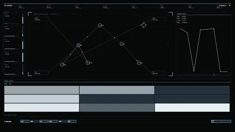 Futuristic HUD Interface with Tactical Constellation Map Sensor Sweep and T.. Stock Footage 334090079