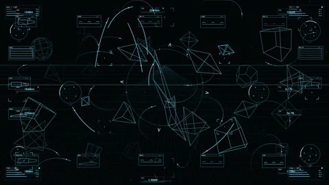 Futuristic HUD Interface with Tactical Telemetry and Holographic Geometric Data Stock Footage 334453743