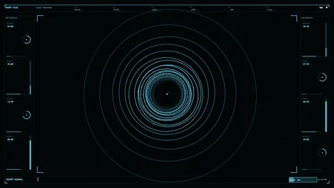 Futuristic HUD interface with telemetry data gauges and blue concentric rad.. Stock Footage 334093063