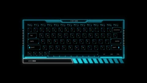 Futuristic HUD Keyboard Panel on sci fi screen overlay to simulate cyber typing Video stock 340101057