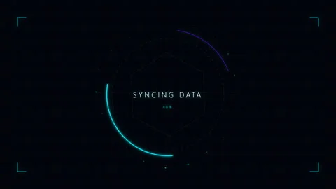 Futuristic HUD Loading Interface with Cyan and Purple Rotating Elements on Dark Stock Footage 348797717