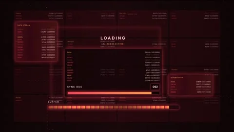 Futuristic HUD Loading Screen with Red Digital Data Interface Stock Footage 335371775