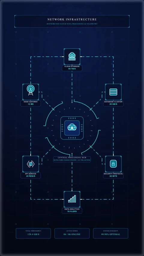 Futuristic HUD loop animation featuring glowing blue technology UI Stock Footage 346539755
