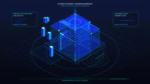 Futuristic HUD loop animation showing blue data center technology UI Stock Footage 346543706