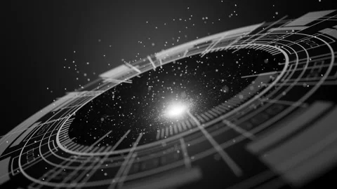 Futuristic HUD loop with galaxy inspired glowing particles. Stock Footage 315971773