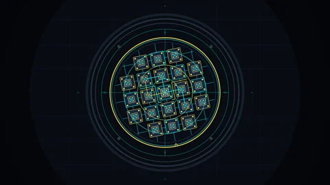 Futuristic HUD loop with glowing digital technology grid and cyber element Stock Footage 347246753