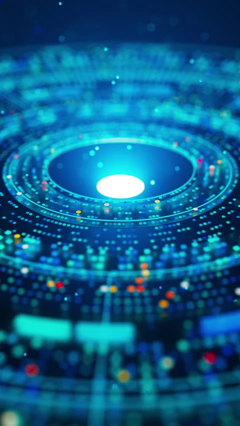 Futuristic HUD loop with glowing rings and particles. Looping animation. Stock Footage 317502143