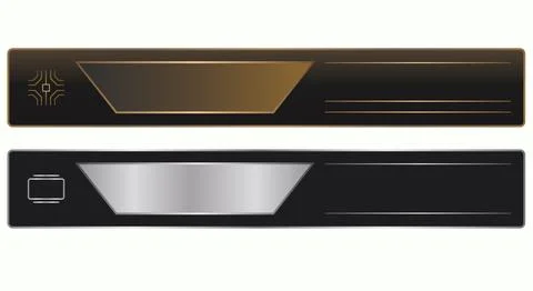 Futuristic HUD lower third banner set gold and silver metallic designs on d.. Ilustração Stock