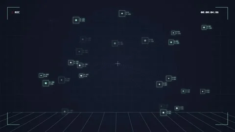 Futuristic HUD Map Interface with Data Points and Connections Stock Footage 348421373