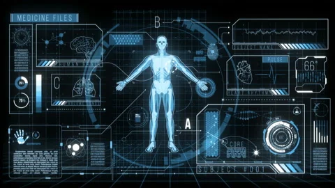 Futuristic HUD Medicine Screen Data, 4K Stock Footage 96748232