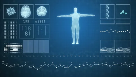 Futuristic hud medicine screen data in 4k video. Stock Footage 135339116