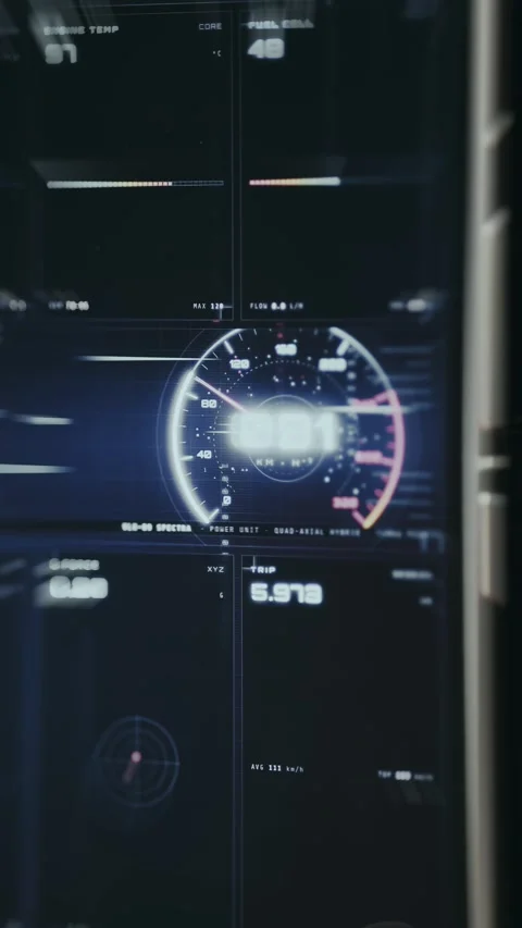 Futuristic HUD with navigation system and speedometer display Stock-Footage 335474879