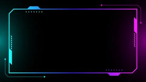 Futuristic hud neon border frame with cyan magenta gradient on black backgr.. Stock Illustration