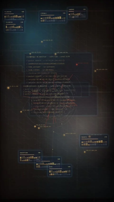 Futuristic HUD Network Packet Capture Data Interface Stock Footage 335347607