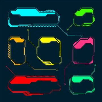 Futuristic HUD or UI elements. Sci-fi user interface text boxes, callouts Illustrazione stock