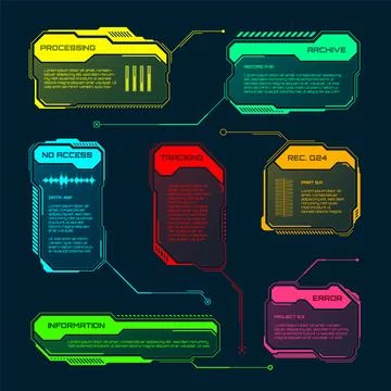 Futuristic HUD or UI elements. Sci-fi user interface text boxes, callouts 库存插图