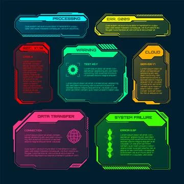 Futuristic HUD or UI elements. Sci-fi user interface text boxes, callouts Stock Illustration