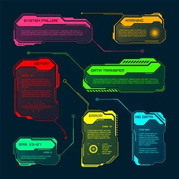 Futuristic HUD or UI elements. Sci-fi user interface text boxes, callouts Stock Illustration