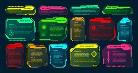 Futuristic HUD or UI elements. Sci-fi user interface text boxes, callouts 스톡 일러스트