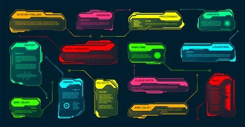 Futuristic HUD or UI elements. Sci-fi user interface text boxes, callouts 스톡 일러스트
