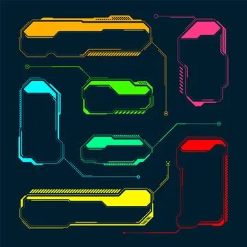 Futuristic HUD or UI elements. Sci-fi user interface text boxes, callouts Stock Illustration