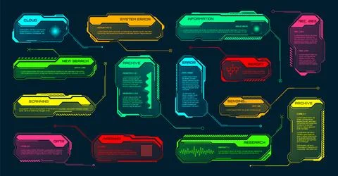 Futuristic HUD or UI elements. Sci-fi user interface text boxes, callouts 库存插图