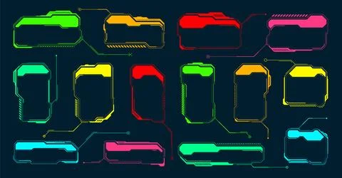 Futuristic HUD or UI elements. Sci-fi user interface text boxes, callouts Stock Illustration
