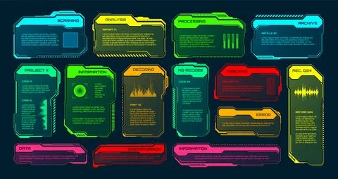 Futuristic HUD or UI elements. Sci-fi user interface text boxes, callouts 库存插图