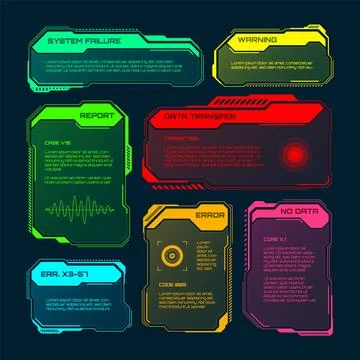 Futuristic HUD or UI elements. Sci-fi user interface text boxes, callouts Illustrazione stock