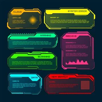 Futuristic HUD or UI elements. Sci-fi user interface text boxes, callouts Stock Illustration