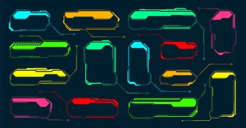 Futuristic HUD or UI elements. Sci-fi user interface text boxes, callouts Stock Illustration