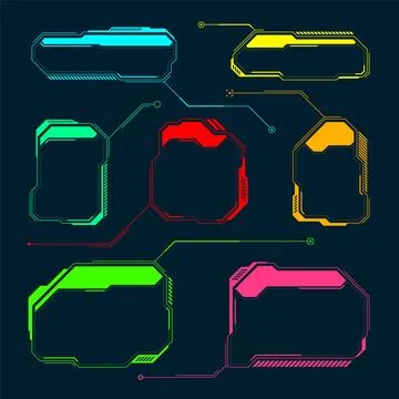 Futuristic HUD or UI elements. Sci-fi user interface text boxes, callouts Stock Illustration