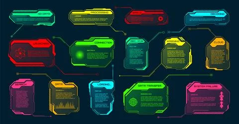 Futuristic HUD or UI elements. Sci-fi user interface text boxes, callouts 库存插图